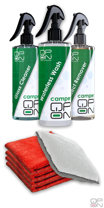 Camper Series - Starter OTR (On The Road) Kit qp-on

Waterloos wassen campers, insectenreiniger camper en een raamreiniger speciaal voor campers. In 1 compelete kit met doekjes. 